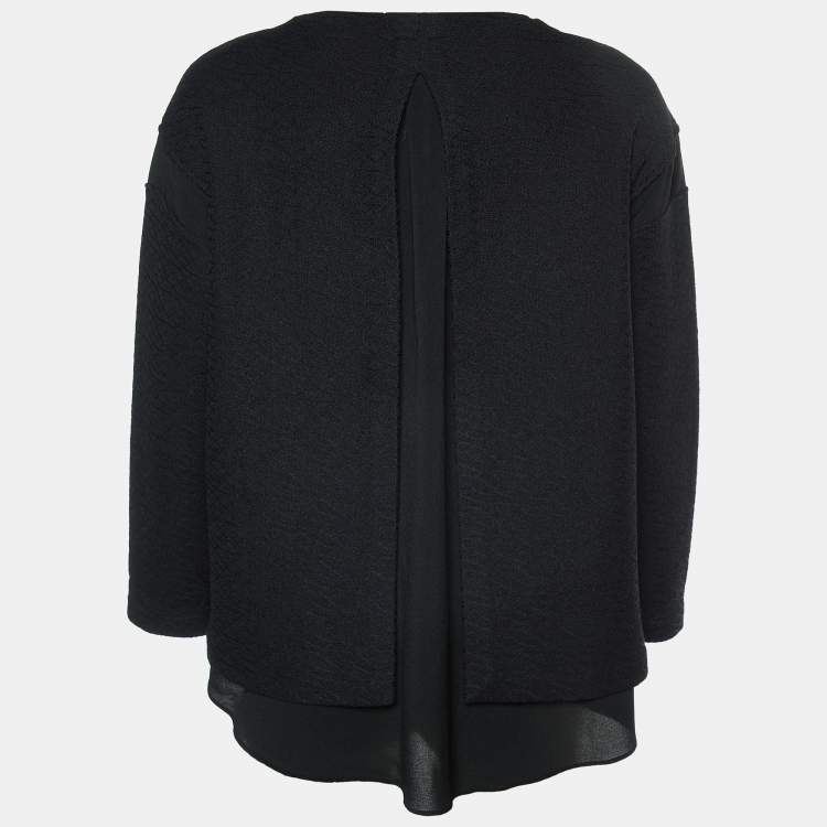 Pre Owned Emporio Armani Black Textured Cotton Blend Split  Back Detail Top M