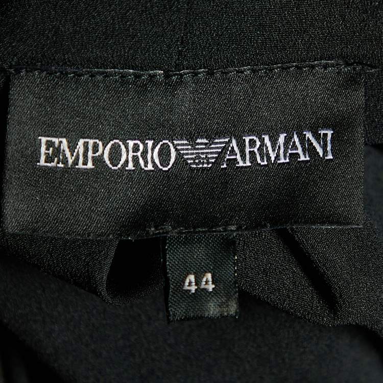 Pre Owned Emporio Armani Black Textured Cotton Blend Split  Back Detail Top M