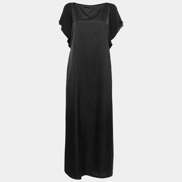 Pre Owned Emporio Armani Black Sateen Flutter Sleeve Maxi Dress M