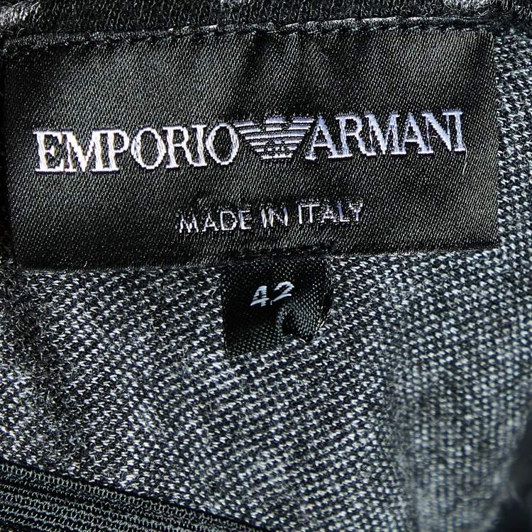 Pre Owned Emporio Armani Black Polka Dot Knit Ruffle Detail Midi Dress M