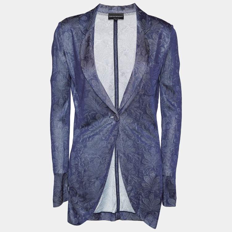 Pre Owned Emporio Armani Navy Blue Perforated Knit Blazer S