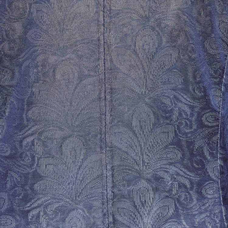 Pre Owned Emporio Armani Navy Blue Perforated Knit Blazer S