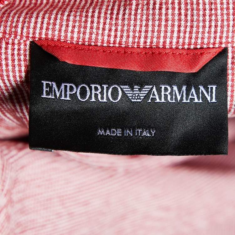 Pre Owned Emporio Armani Red Striped Textured Cotton Blazer M