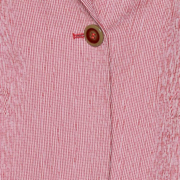 Pre Owned Emporio Armani Red Striped Textured Cotton Blazer M