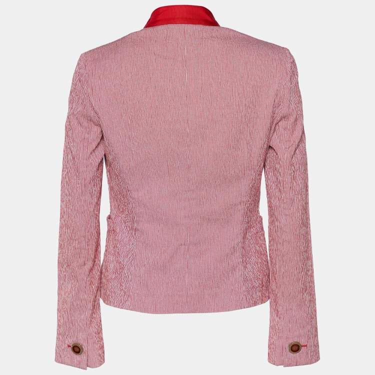 Pre Owned Emporio Armani Red Striped Textured Cotton Blazer M