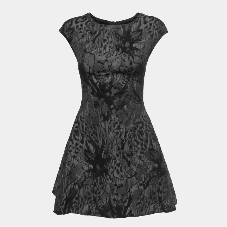 Pre Owned Emporio Armani Black Jacquard Knit Flared Mini Dress S