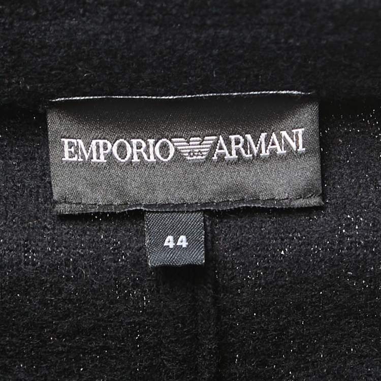 مملوكة مسبقًا Emporio Armani Black Wool Laser Cut Floral Detail Blazer M