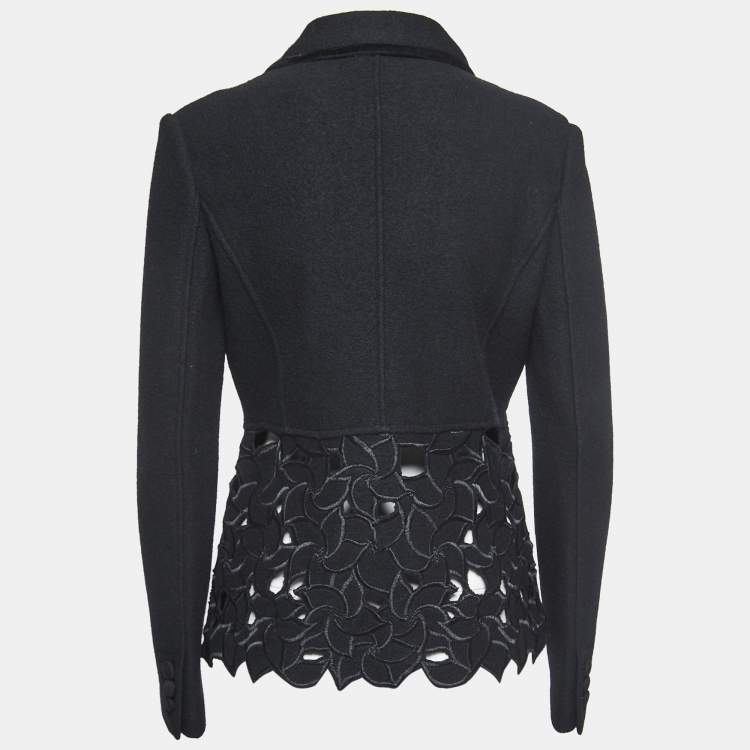 مملوكة مسبقًا Emporio Armani Black Wool Laser Cut Floral Detail Blazer M