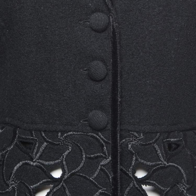 مملوكة مسبقًا Emporio Armani Black Wool Laser Cut Floral Detail Blazer M