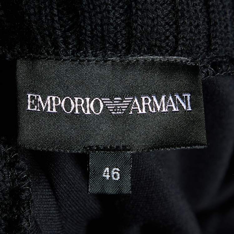 Pre Owned Emporio Armani Black Jersey Knit Oversized Collar Detail Dress L