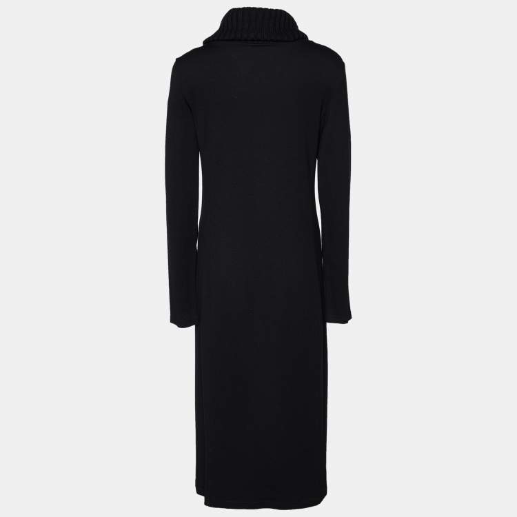 Pre Owned Emporio Armani Black Jersey Knit Oversized Collar Detail Dress L