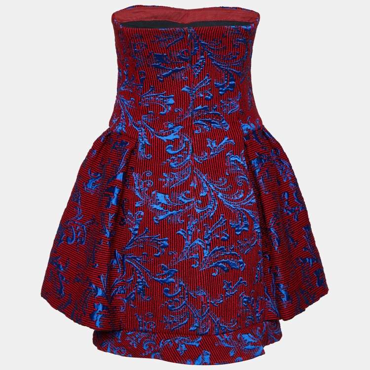 مملوكة مسبقًا Emporio Armani Red & Blue Jacquard Strapless Mini Dress S