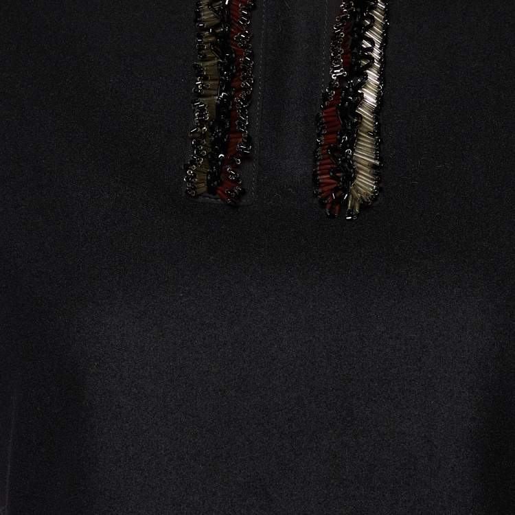Pre Owned Emporio Armani Black Wool Embellished Neck Detail Sleeveless Peplum Top S