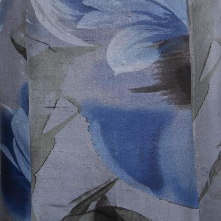 Pre Owned Emporio Armani Blue Printed Silk Mermaid Style Maxi Skirt M