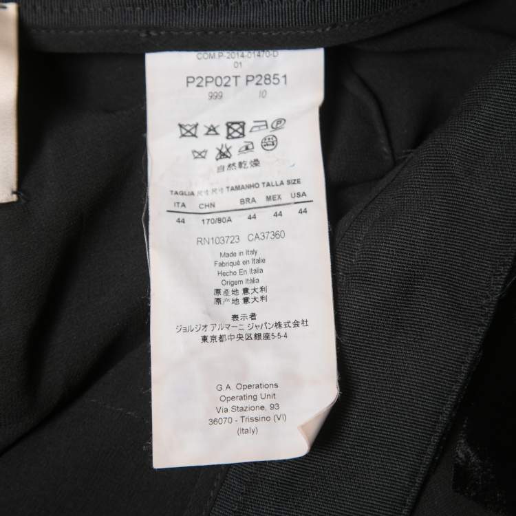 Pre Owned Emporio Armani Black Patterned Velvet Straight Leg Pants M