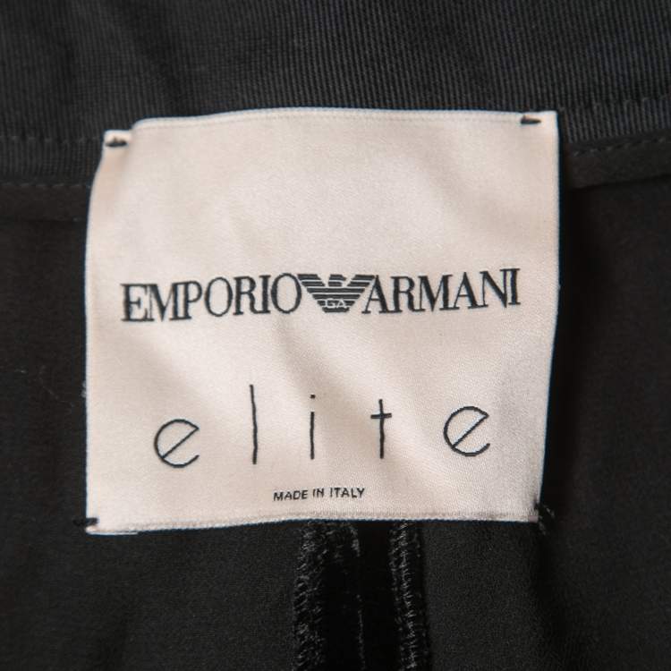 Pre Owned Emporio Armani Black Patterned Velvet Straight Leg Pants M