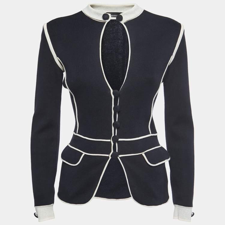 Pre Owned Emporio Armani Midnight Blue Knit Buttoned Jacket S