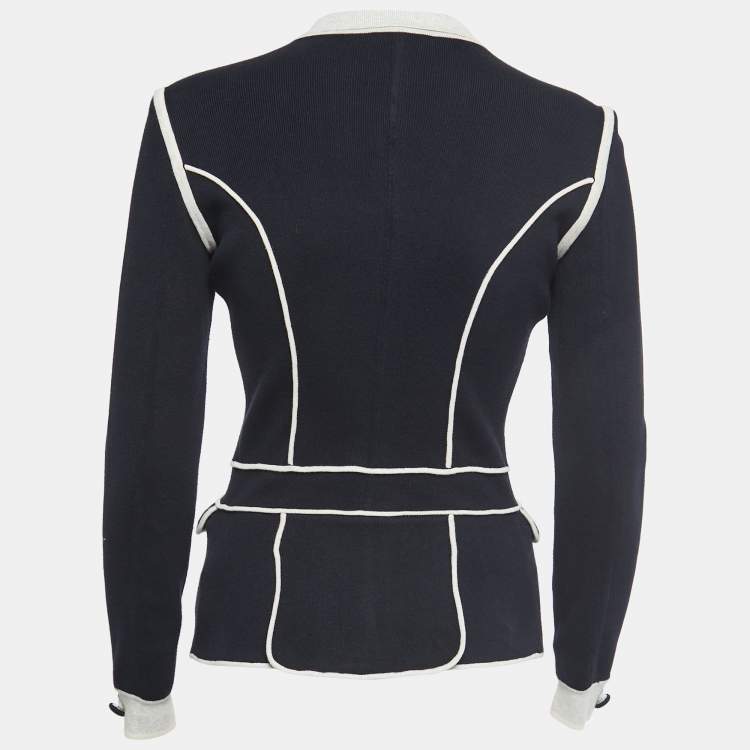 Pre Owned Emporio Armani Midnight Blue Knit Buttoned Jacket S