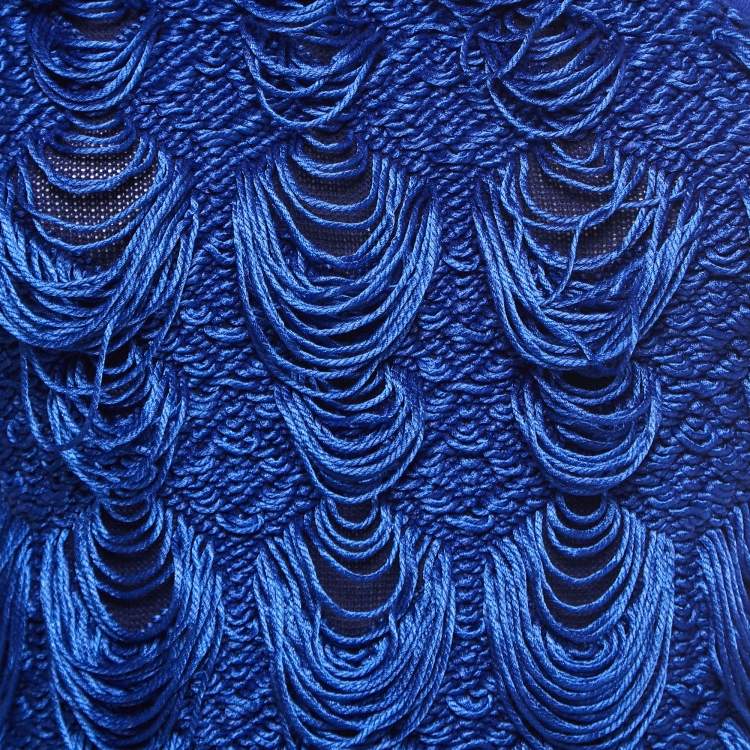 Pre Owned Emporio Armani Blue Knit One Shoulder Top M