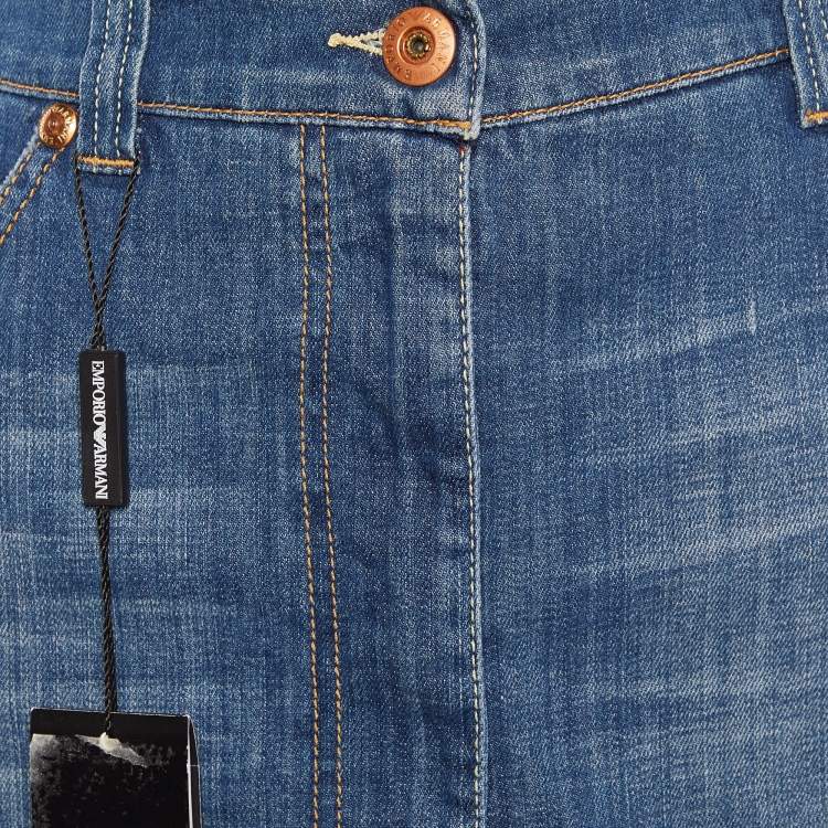مملوكة مسبقًا Emporio Armani Blue Denim Zip Front Knee Length Skirt L