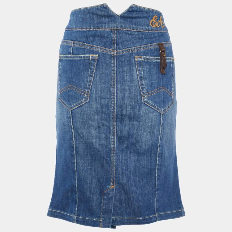 مملوكة مسبقًا Emporio Armani Blue Denim Zip Front Knee Length Skirt L