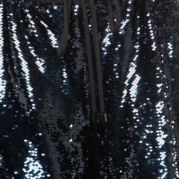 Pre Owned Emporio Armani Blue Sequined Drawstring Shorts M