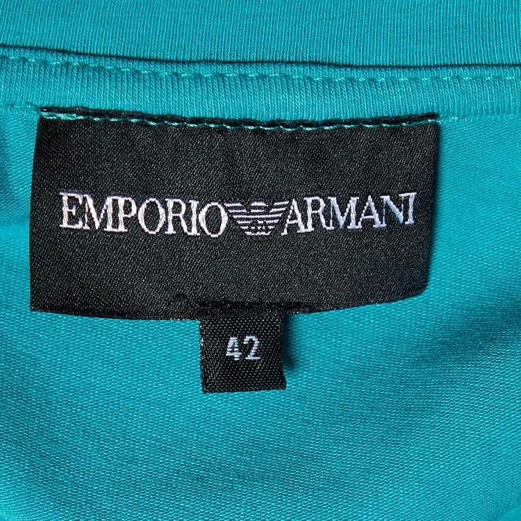 Pre Owned Emporio Armani Green Printed Cotton Knit T-Shirt M