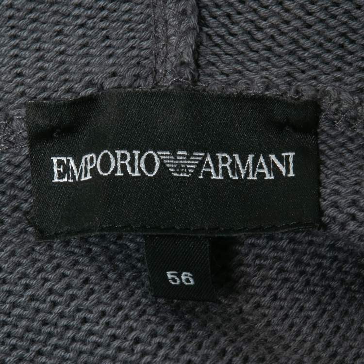 Pre Owned Emporio Armani Grey Knit Zip Front Hooded Cardigan 3XL