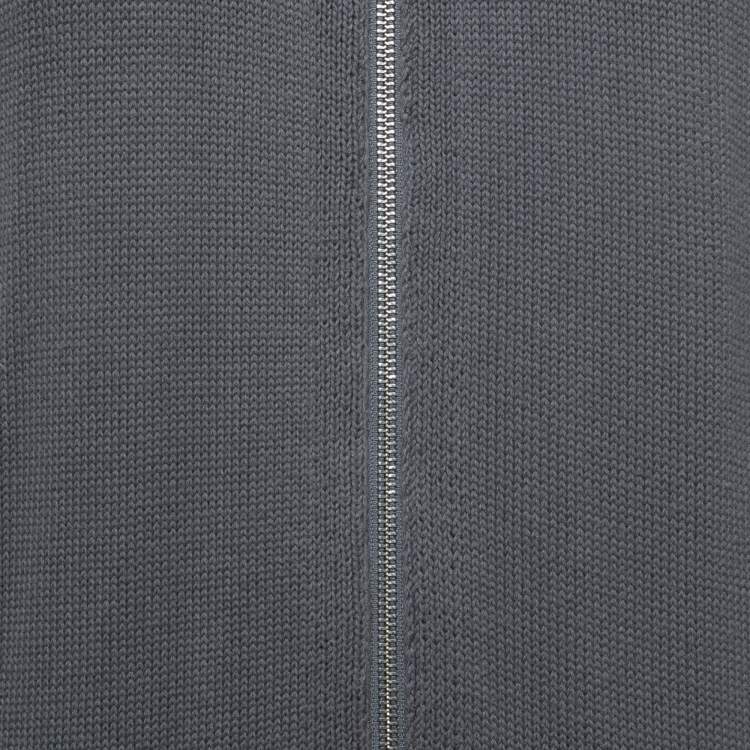 Pre Owned Emporio Armani Grey Knit Zip Front Hooded Cardigan 3XL