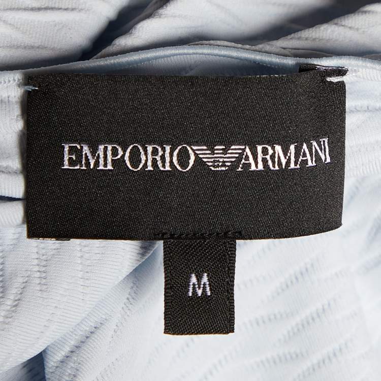 Pre Owned Emporio Armani Light Blue Patterned Jersey Knit Top M