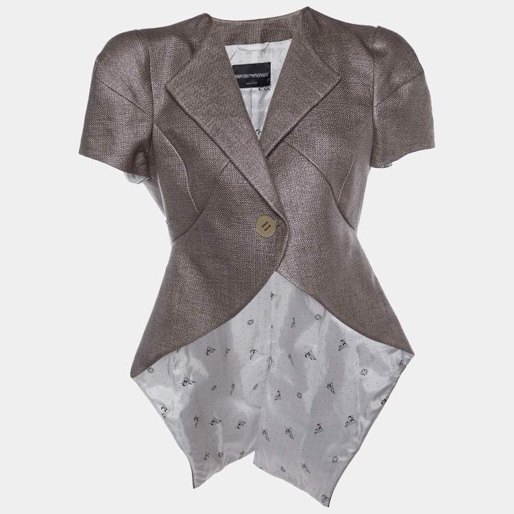 Emporio Armani Copper Brown Cotton Blend Asymmetric Cropped Blazer