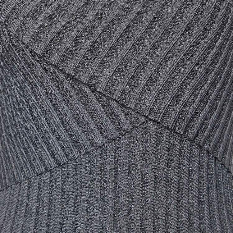 Pre Owned Emporio Armani Charcoal Grey Lurex Knit Crossover Detail Midi Dress S