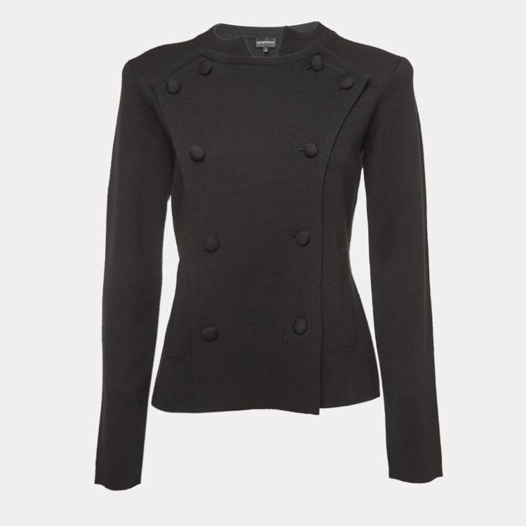 Pre Owned Emporio Armani Black Wool Double Breasted Sweater M