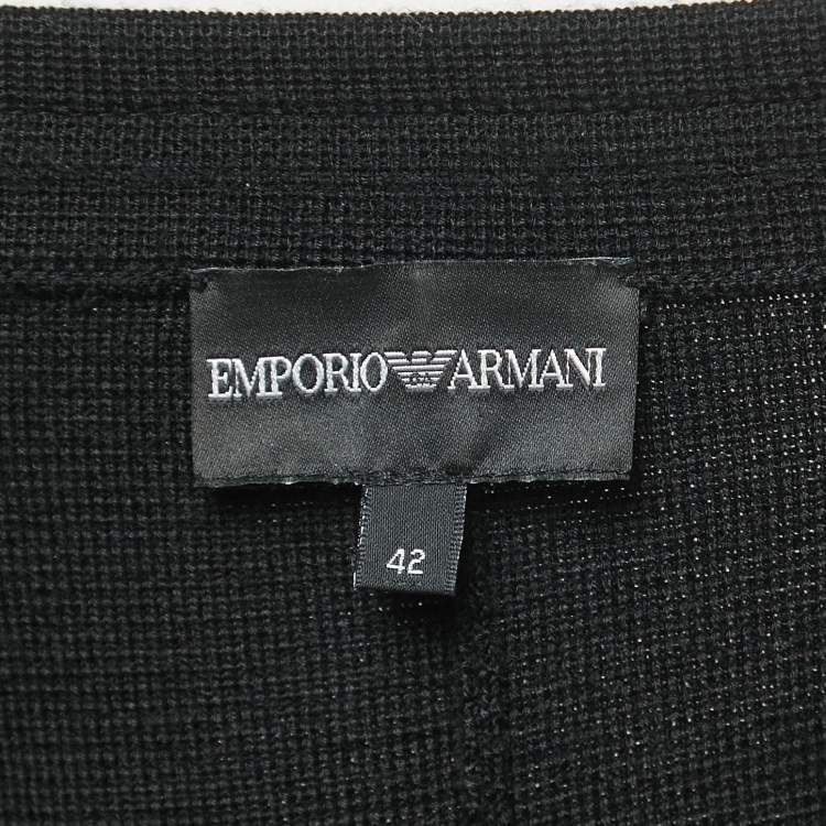 Pre Owned Emporio Armani Black Wool Double Breasted Sweater M