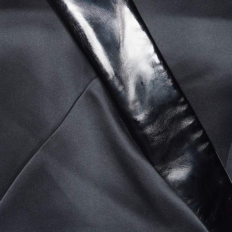 Pre Owned Emporio Armani Black Satin & Leather Shoulder Detail Mini Dress M