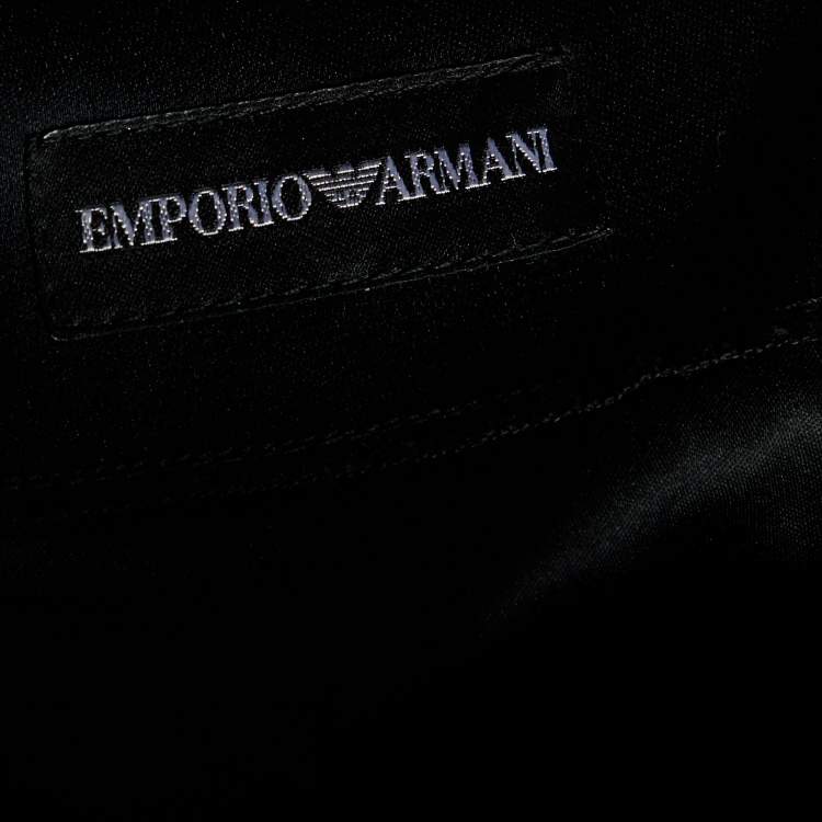 Pre Owned Emporio Armani Black Satin & Leather Shoulder Detail Mini Dress M