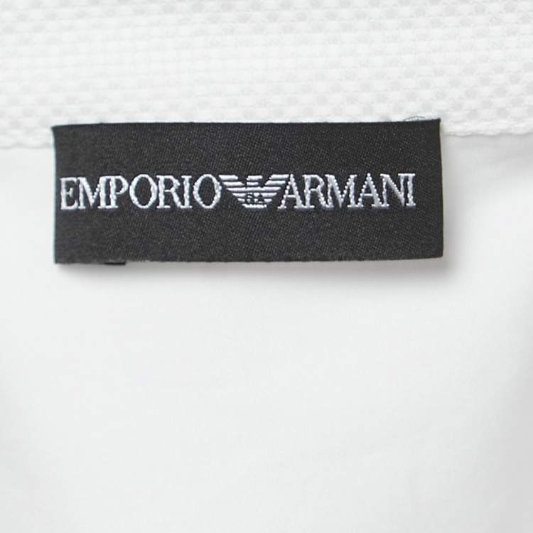 Pre Owned Emporio Armani White/Black Cotton & Crepe Pant Shirt Set M