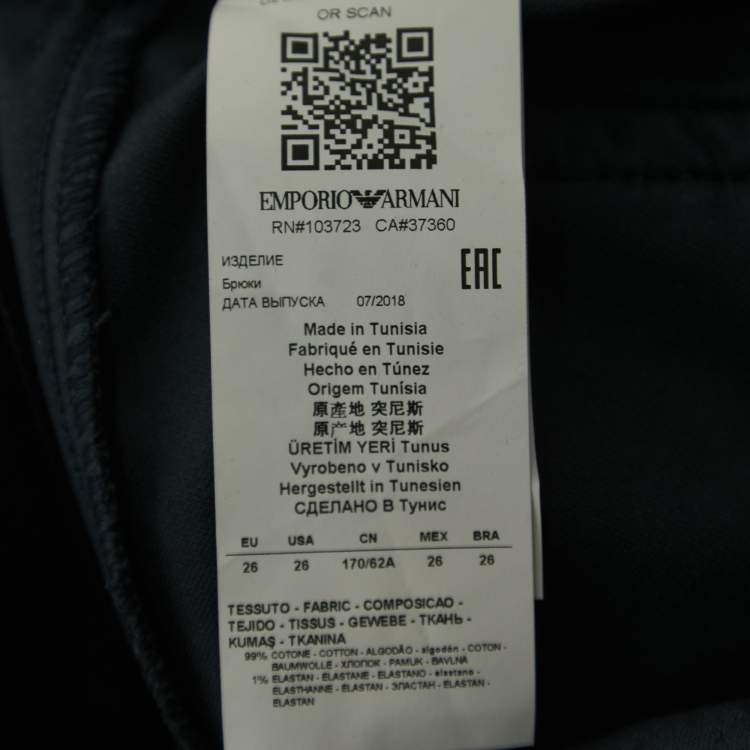 Pre Owned Emporio Armani Navy Blue Velvet Jeans S Waist 26"