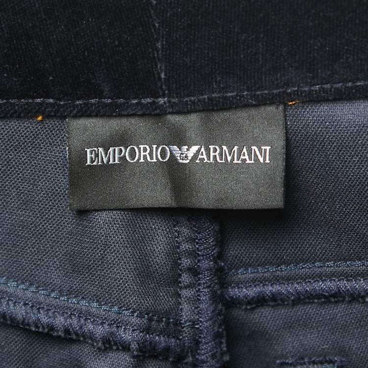 Pre Owned Emporio Armani Navy Blue Velvet Jeans S Waist 26"