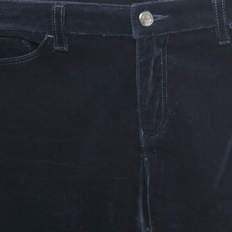 Pre Owned Emporio Armani Navy Blue Velvet Jeans S Waist 26"