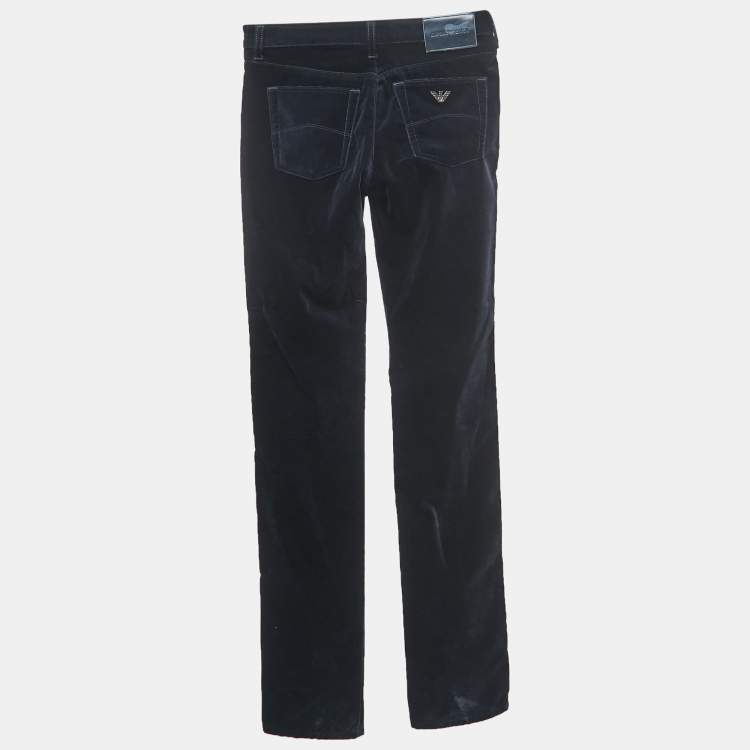Pre Owned Emporio Armani Navy Blue Velvet Jeans S Waist 26"