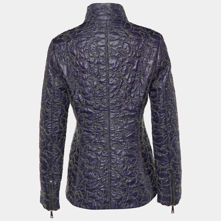 Pre Owned Emporio Armani Purple & Grey Synthetic Wool Detail Zip Front Jacket M