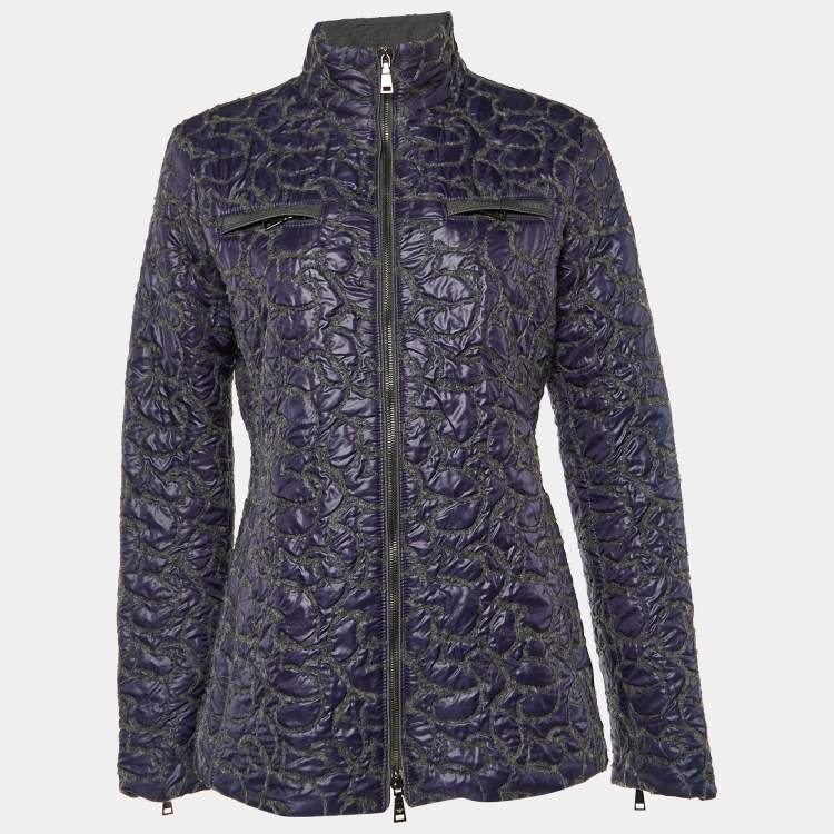 Pre Owned Emporio Armani Purple & Grey Synthetic Wool Detail Zip Front Jacket M