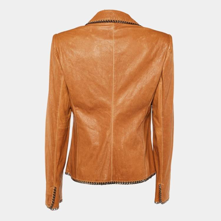 Pre Owned Emporio Armani Brown Leather Chain Detailed Blazer L