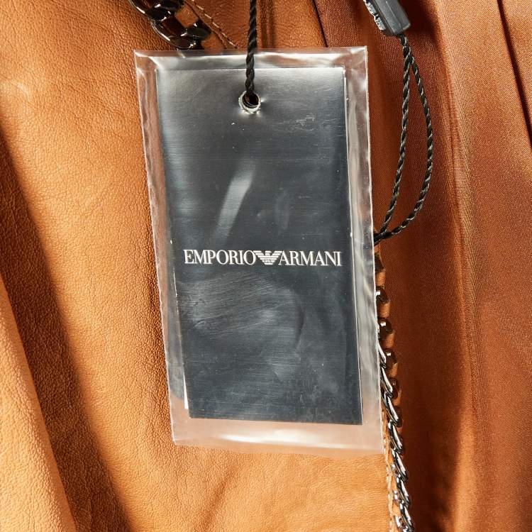 Pre Owned Emporio Armani Brown Leather Chain Detailed Blazer L