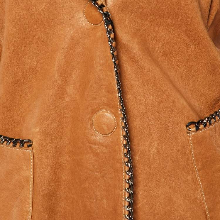 Pre Owned Emporio Armani Brown Leather Chain Detailed Blazer L
