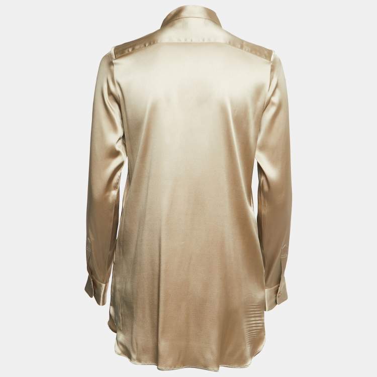 Pre Owned Emporio Armani Beige Satin Button Front Full Sleeve Shirt S