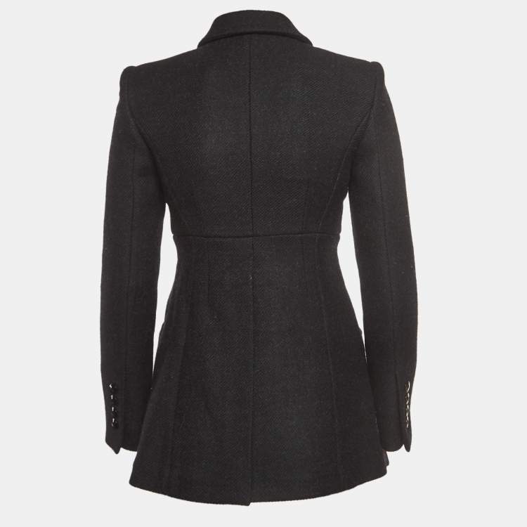 Pre Owned Emporio Armani Black Wool Double Breasted Coat XS