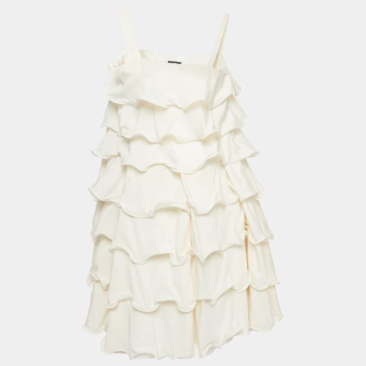 مملوكة مسبقًا Emporio Armani Cream Silk Ruffled Tiered Sleeveless Mini Dress M