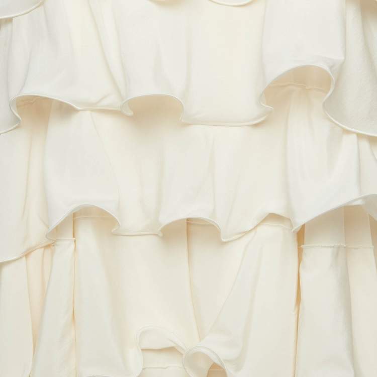 مملوكة مسبقًا Emporio Armani Cream Silk Ruffled Tiered Sleeveless Mini Dress M